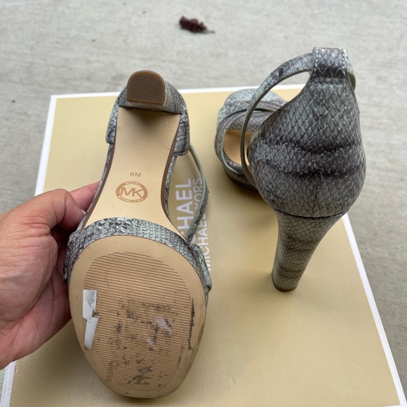 Michael Kors Divia Ankle Strap Embossed Leather Heels - Picture 5 of 6